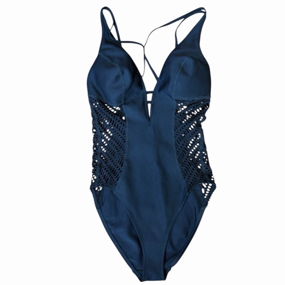 Robin Piccone Black One-Piece Swimsuit with Crochet Sides